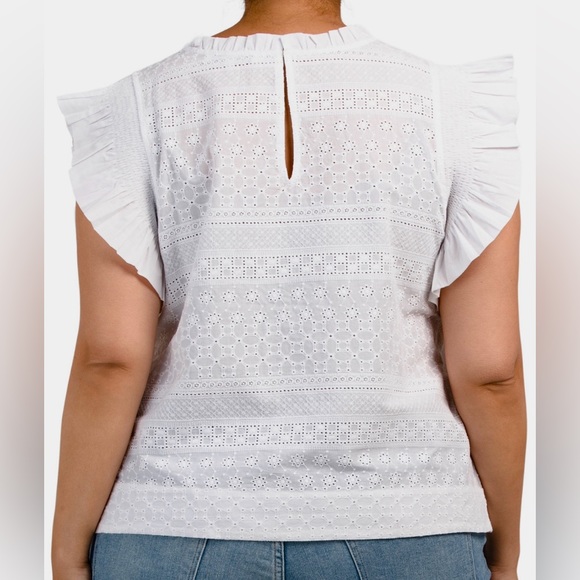 ENDLESS ROSE 3X Plus Ruffle Sleeve Embroidered Top White - Picture 2 of 2